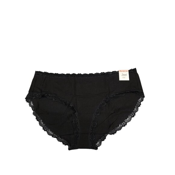 Jenni Womens 2X Black Cotton Lace Trim Hipster Panties Underwear Set Of 2 - Picture 2 of 7